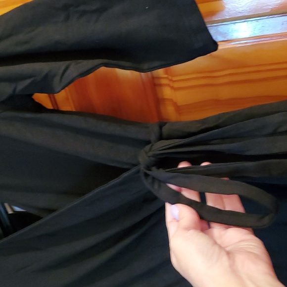 Wrap Dress Women Casual V Neck Black Party Swing A-Line Faux  MED - Picture 6 of 6